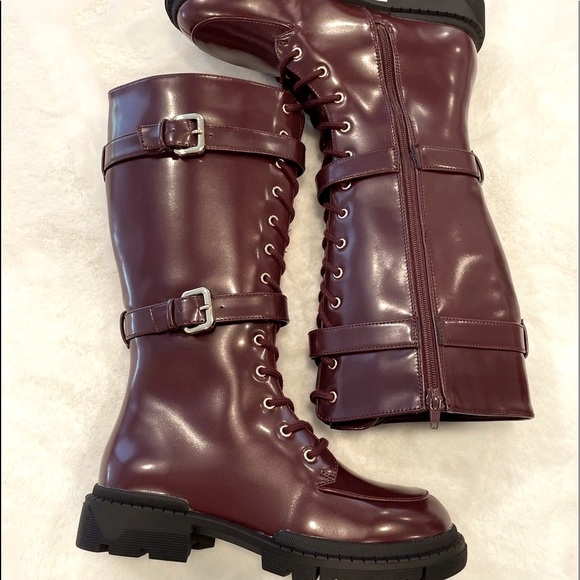 Last Pair!! Oxblood Smooth V-Leather 13 Eye Lace Up/Zippers Combat Boots - NWT - Picture 8 of 8
